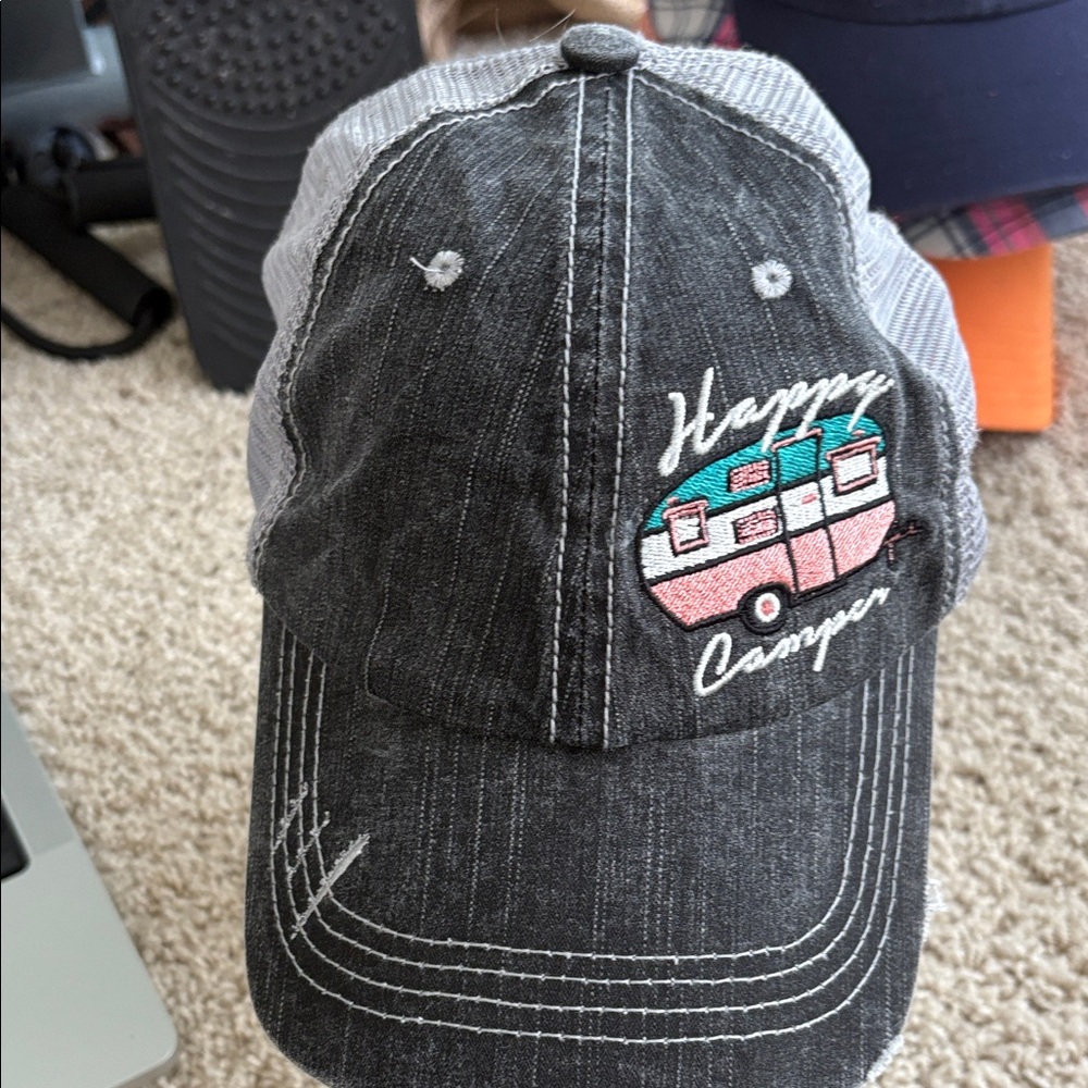 Happy Camper Black and Gray Cap